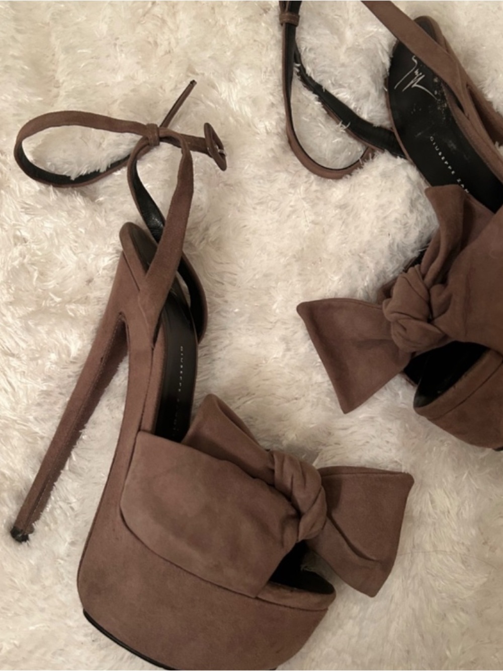Brown Giuseppe Suede tan Platform Heels with Ankle strap